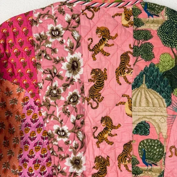 NWT Stella Impex Handmade Cotton Peach Patchwork Quilted Jacket Pink Small - Picture 7 of 10